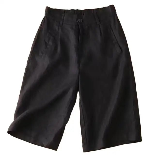 Knälånga plisserade shorts i linneblandning för dam-Shorts for women-Fjallbarn