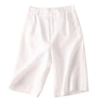 Knälånga plisserade shorts i linneblandning för dam-Shorts for women-Fjallbarn