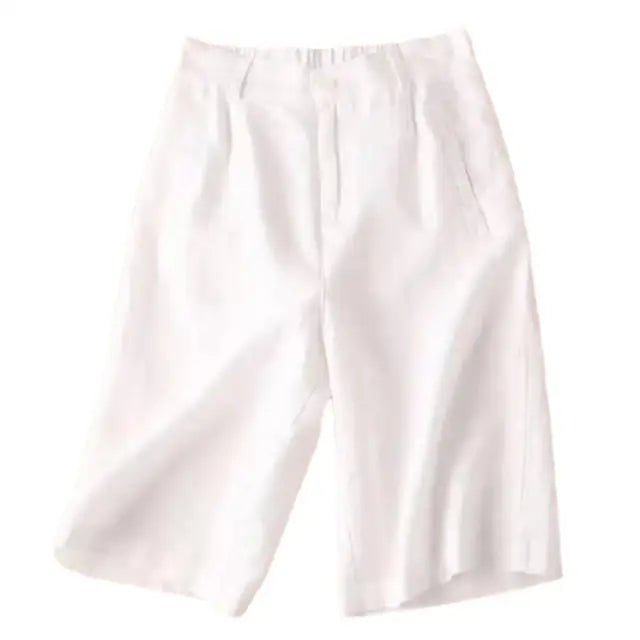 Knälånga plisserade shorts i linneblandning för dam-Shorts for women-Fjallbarn
