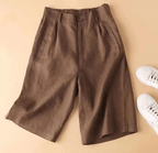 Knälånga plisserade shorts i linneblandning för dam-Shorts for women-Fjallbarn