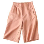 Knälånga plisserade shorts i linneblandning för dam-Shorts for women-Fjallbarn