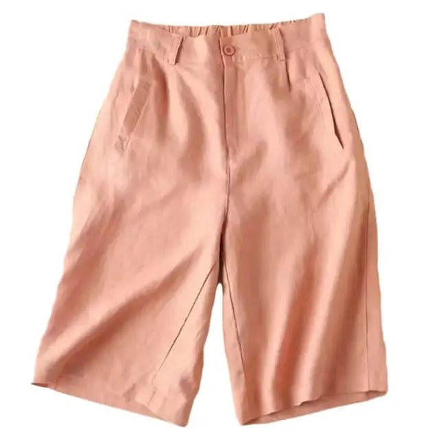 Knälånga plisserade shorts i linneblandning för dam-Shorts for women-Fjallbarn