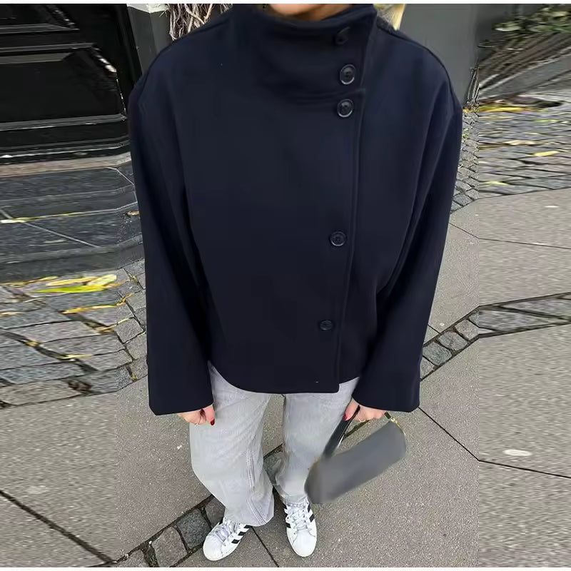 Kort damjacka med ståkrage och knäppning-Jacket for women-Fjallbarn