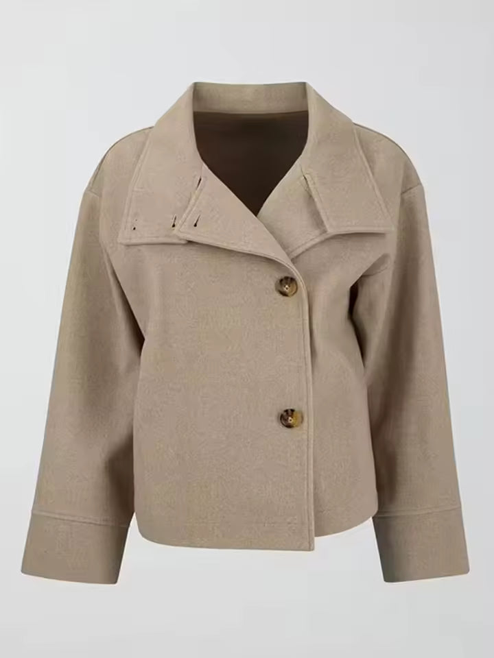 Kort damjacka med ståkrage och knäppning-Jacket for women-Fjallbarn