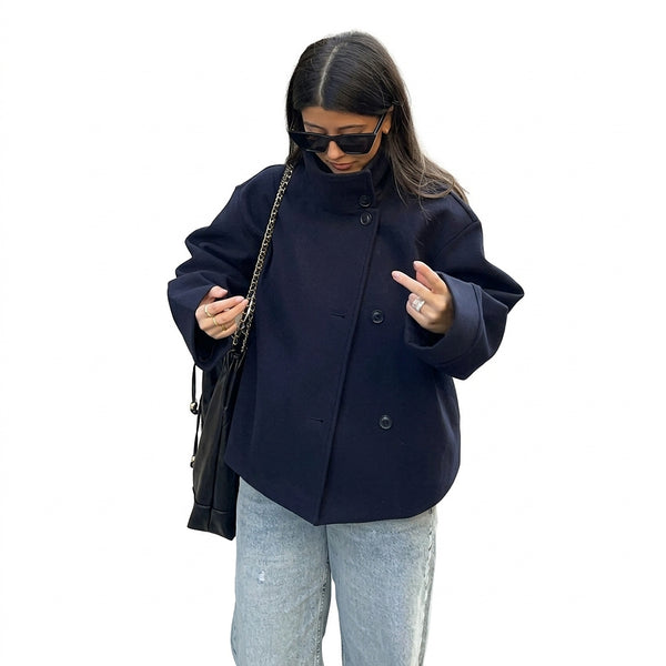 Kort damjacka med ståkrage och knäppning-Jacket for women-Fjallbarn