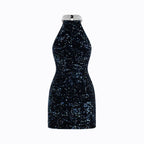 Kort paljettklänning med halterneck för dam-Mini Dress-Fjallbarn