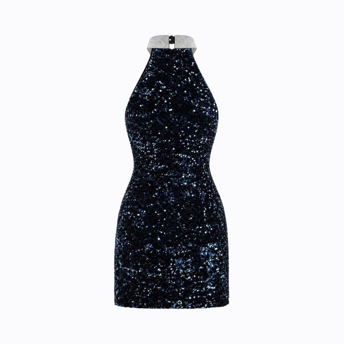 Kort paljettklänning med halterneck för dam-Mini Dress-Fjallbarn