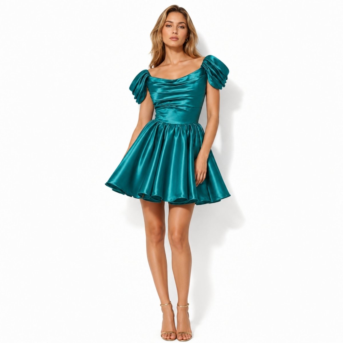 Kort satinklänning med bara axlar för dam-Mini Dress-Fjallbarn