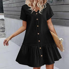 Kort skjortklänning med knappar för dam-Mini Dress-Fjallbarn