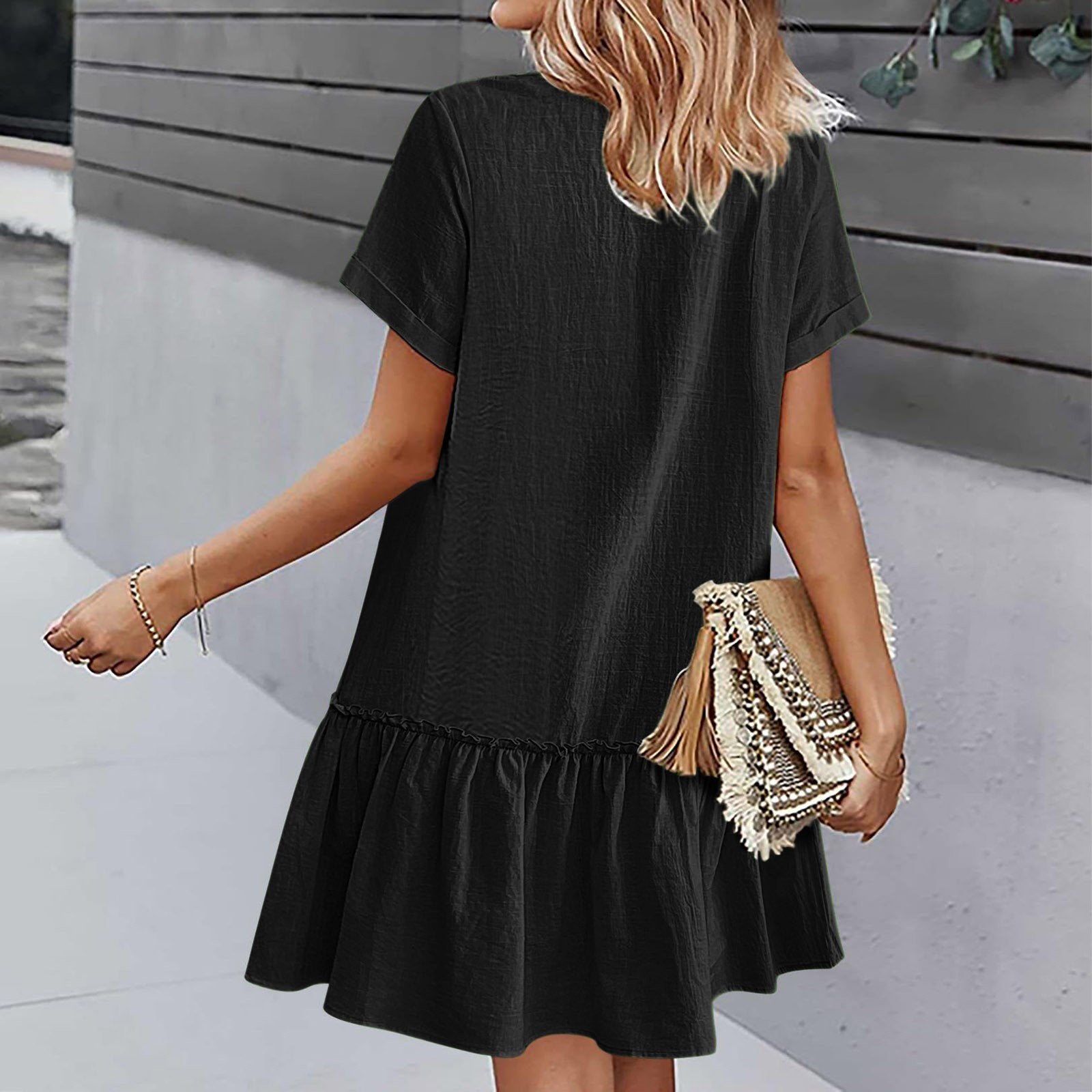 Kort skjortklänning med knappar för dam-Mini Dress-Fjallbarn