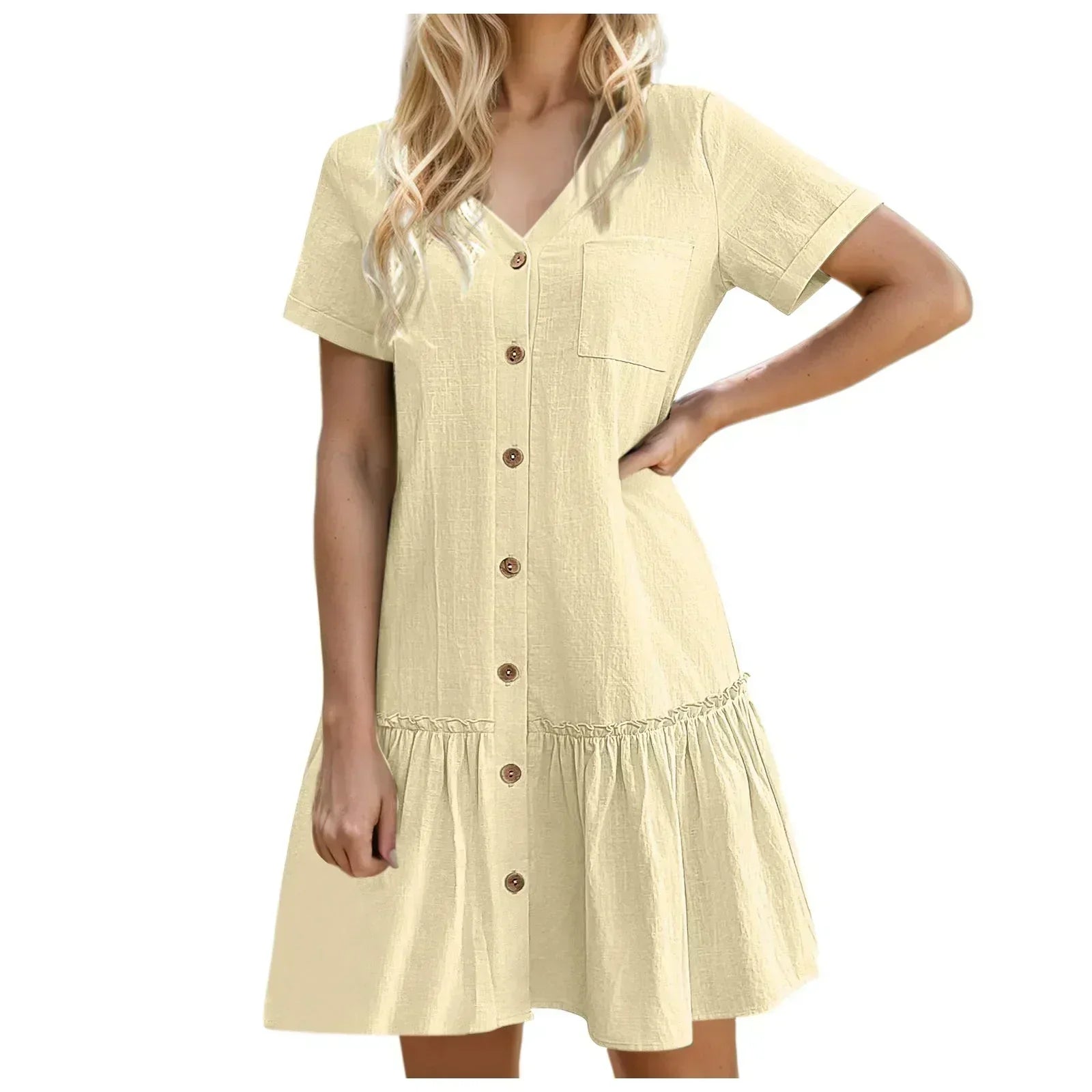 Kort skjortklänning med knappar för dam-Mini Dress-Fjallbarn