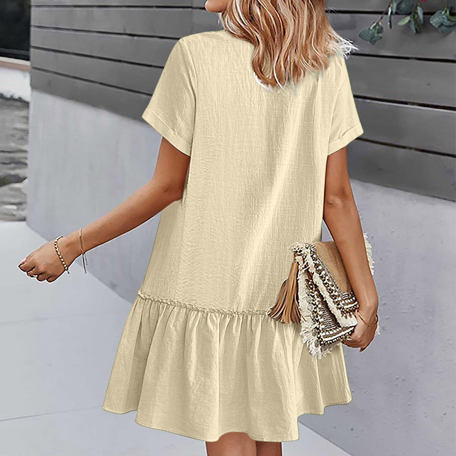 Kort skjortklänning med knappar för dam-Mini Dress-Fjallbarn