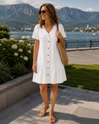 Kort skjortklänning med knappar för dam-Mini Dress-Fjallbarn