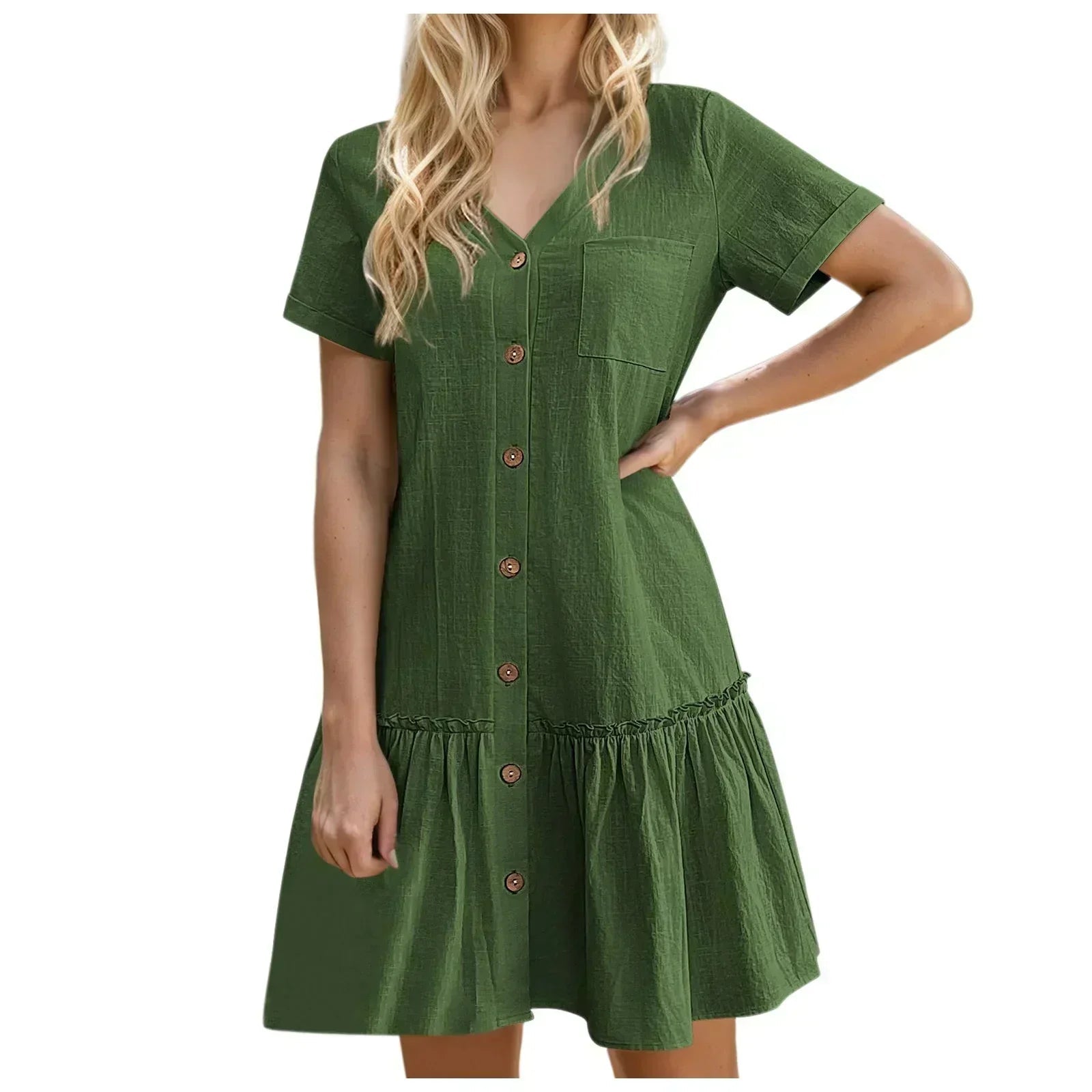 Kort skjortklänning med knappar för dam-Mini Dress-Fjallbarn