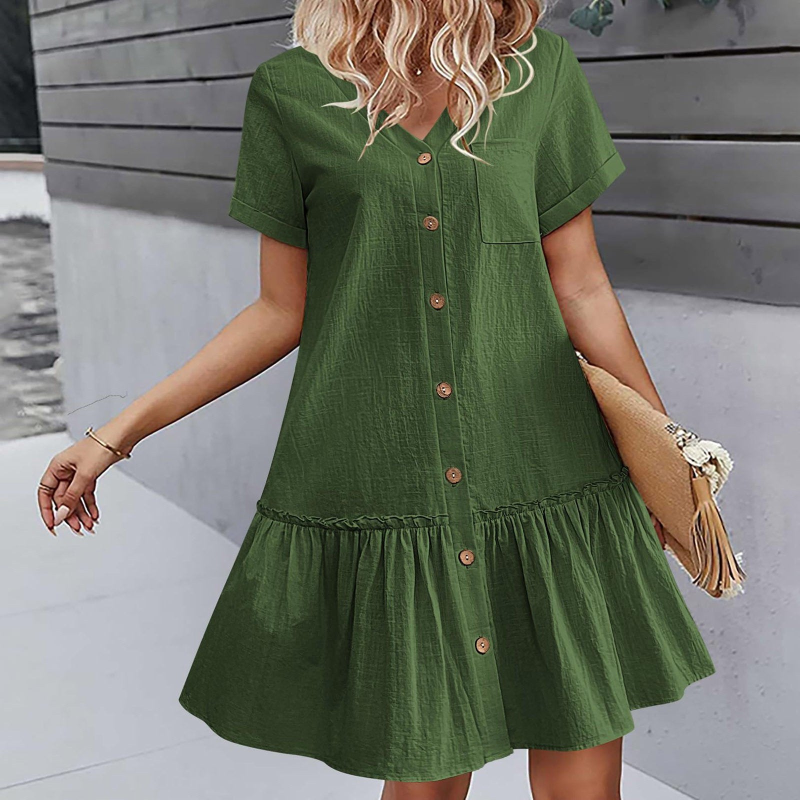 Kort skjortklänning med knappar för dam-Mini Dress-Fjallbarn