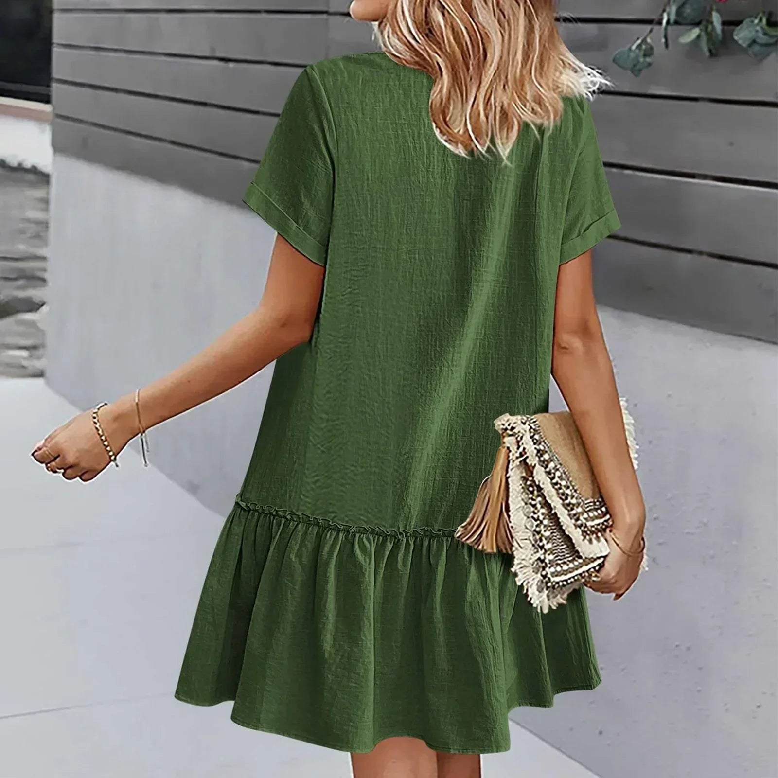 Kort skjortklänning med knappar för dam-Mini Dress-Fjallbarn