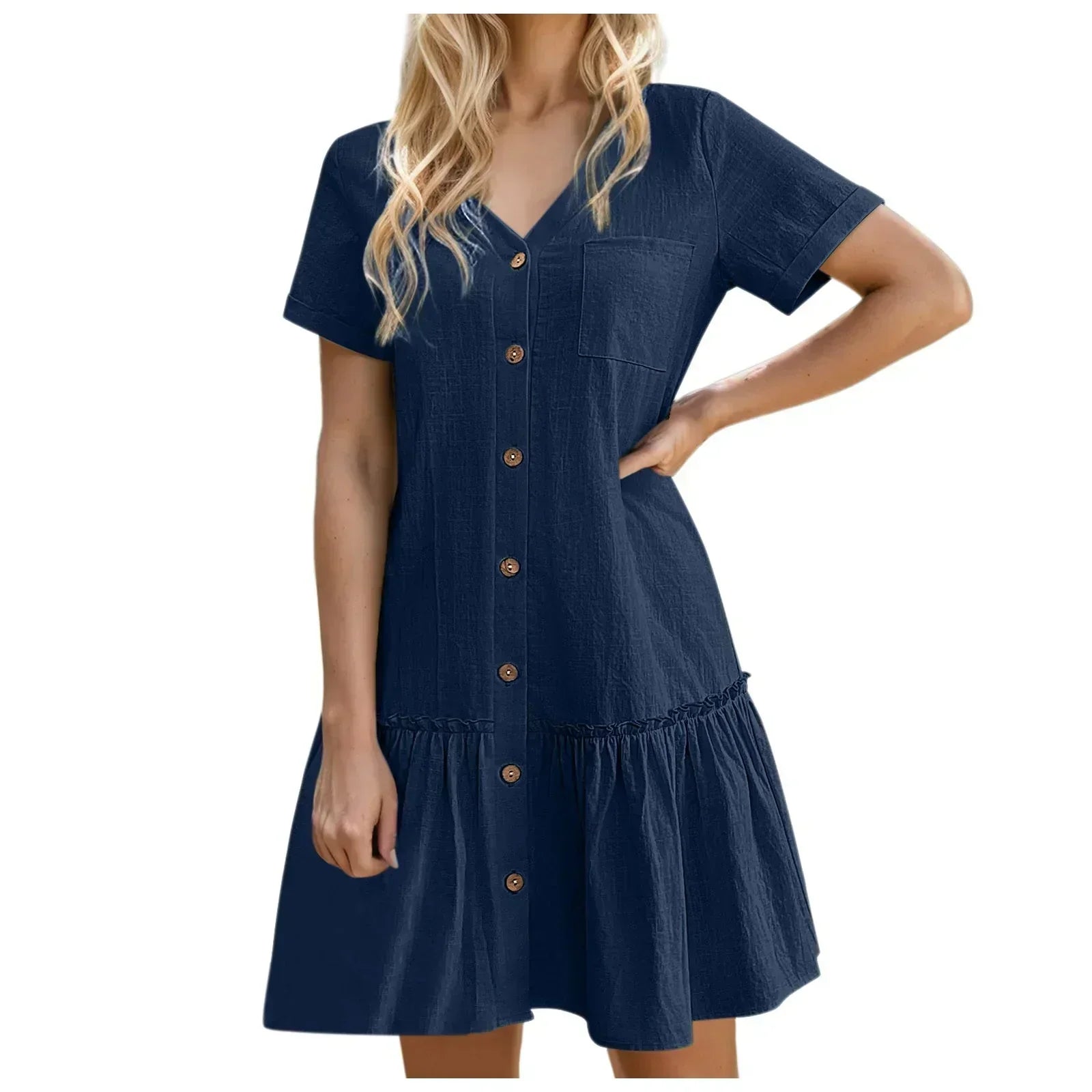 Kort skjortklänning med knappar för dam-Mini Dress-Fjallbarn
