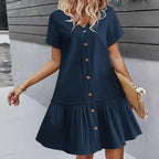 Kort skjortklänning med knappar för dam-Mini Dress-Fjallbarn
