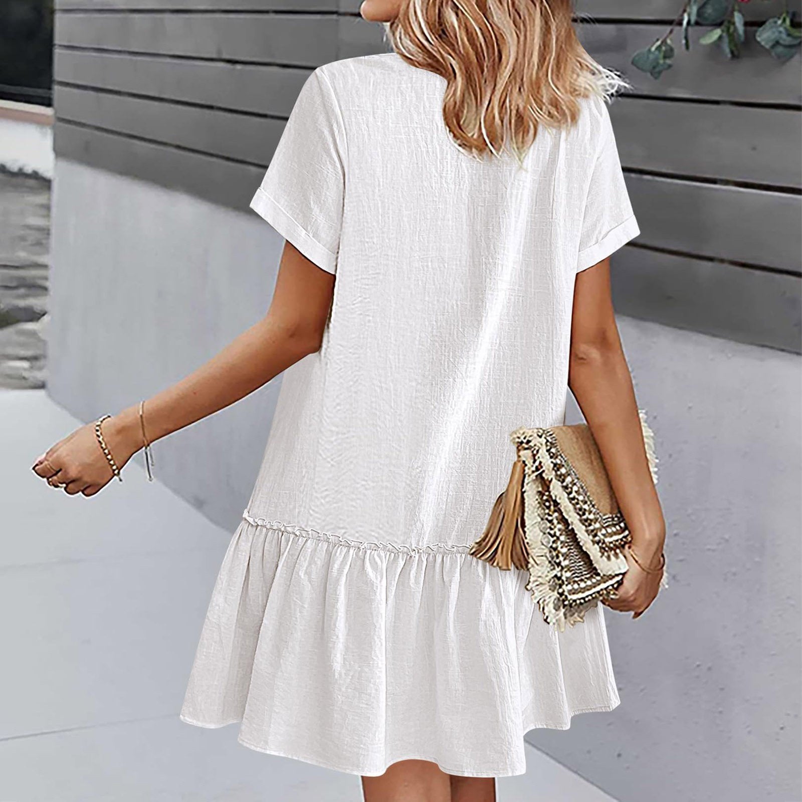 Kort skjortklänning med knappar för dam-Mini Dress-Fjallbarn
