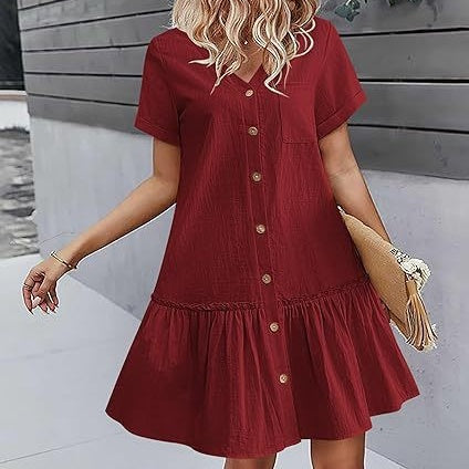 Kort skjortklänning med knappar för dam-Mini Dress-Fjallbarn