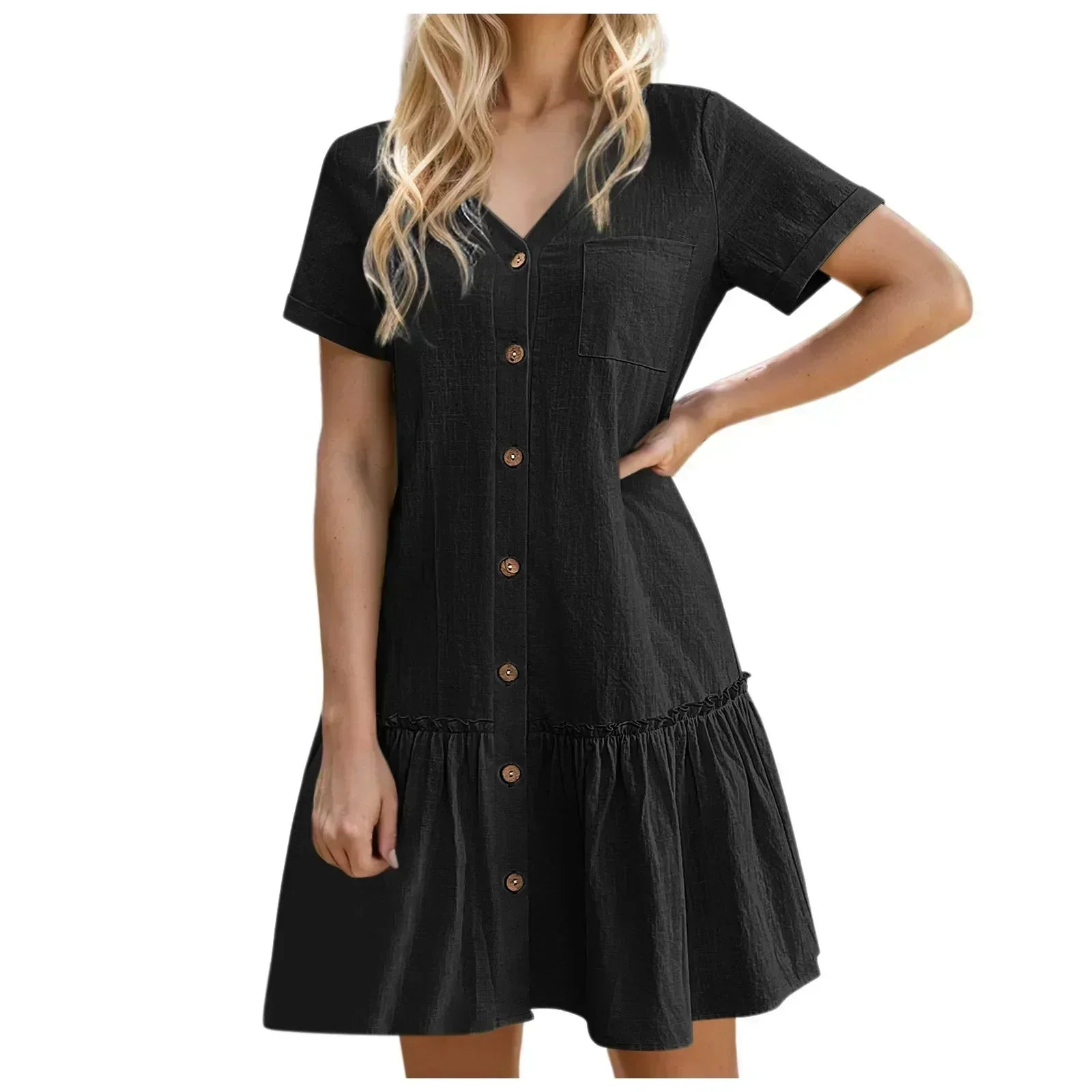 Kort skjortklänning med knappar för dam-Mini Dress-Fjallbarn