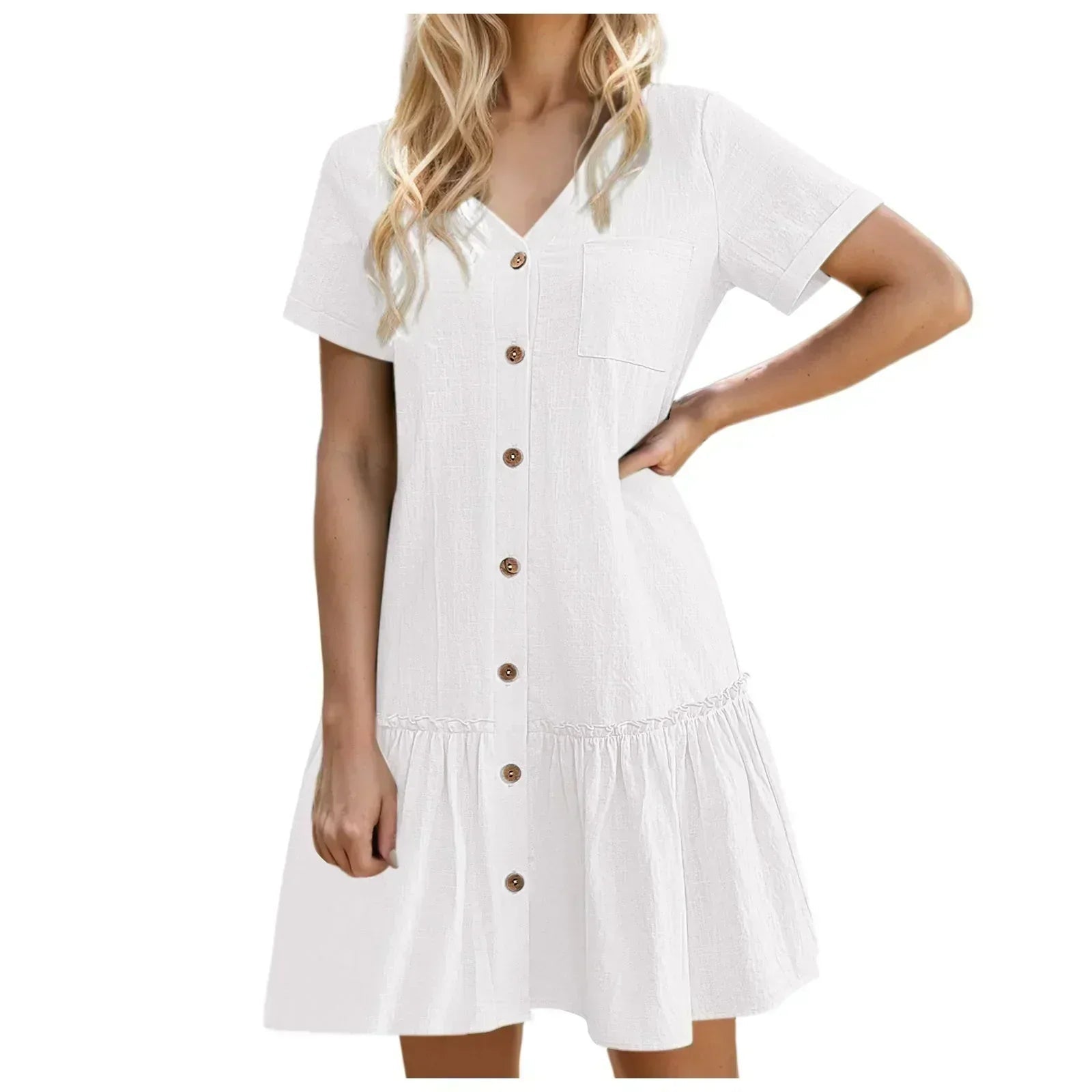 Kort skjortklänning med knappar för dam-Mini Dress-Fjallbarn
