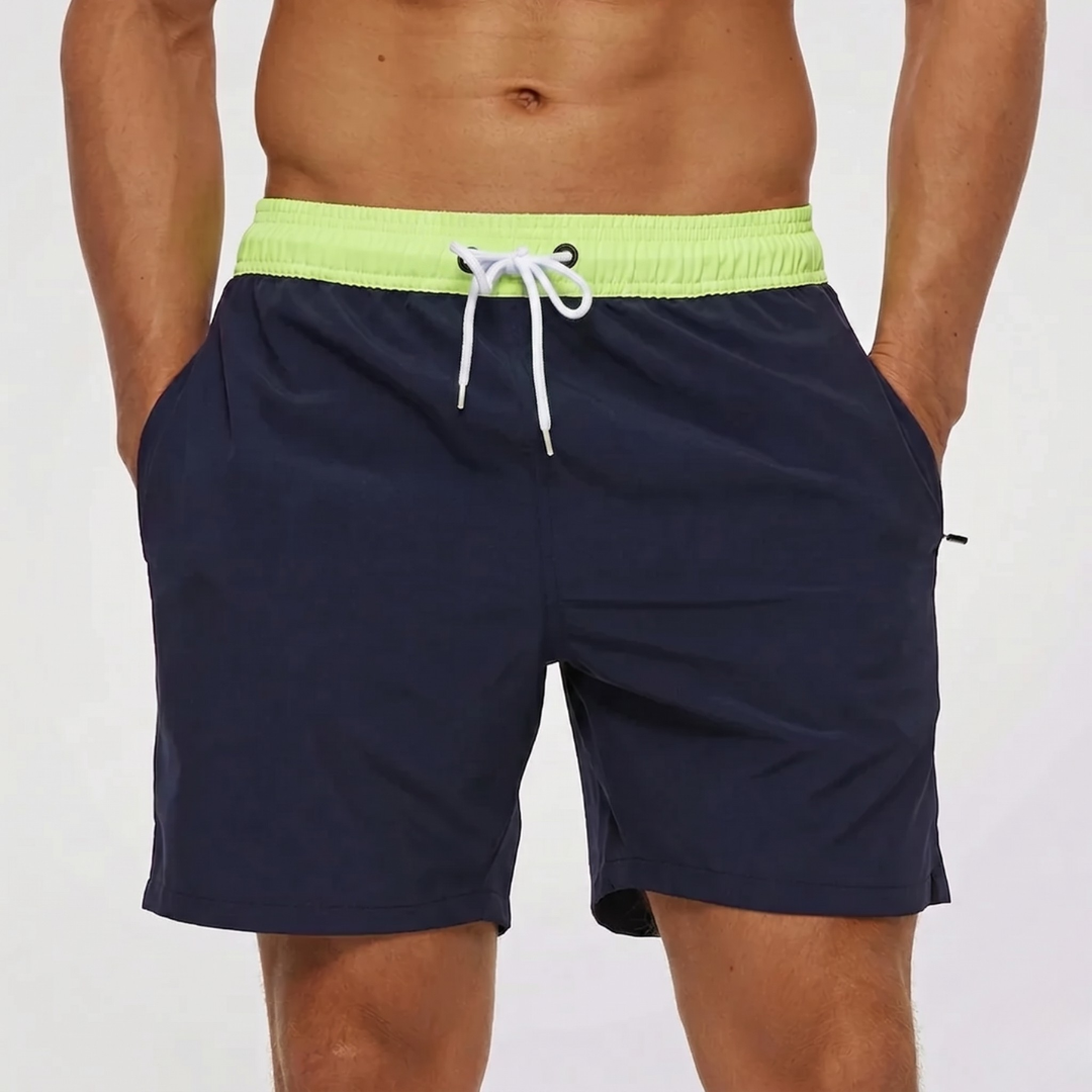 Korta badshorts för herr med kontrasterande midjeband-Swimwear for men-Fjallbarn