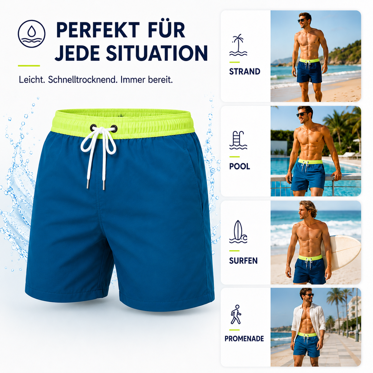 Korta badshorts för herr med kontrasterande midjeband-Swimwear for men-Fjallbarn