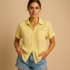 Kortärmad damskjorta med krage och bröstficka-Blouses for women-Fjallbarn