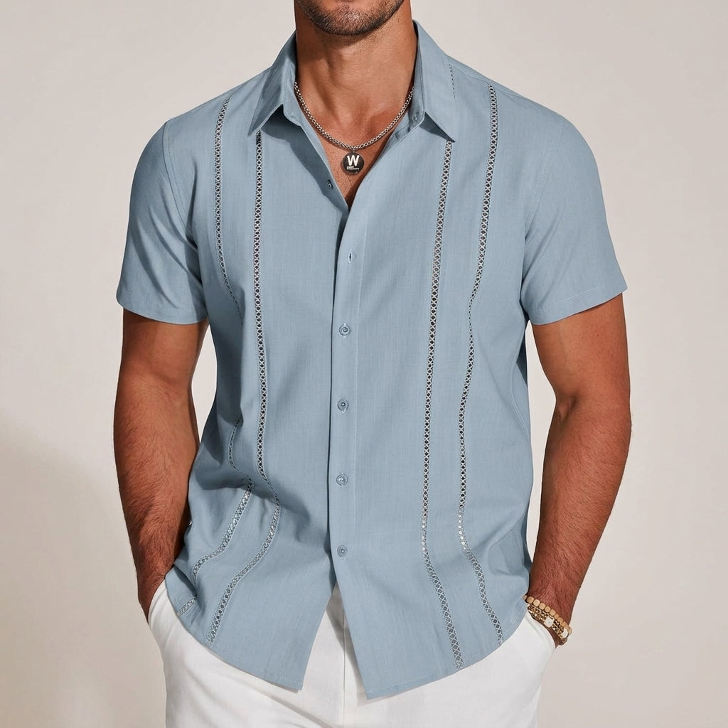 Kortärmad herrskjorta med vertikala dekorpaneler-Shirts for men-Fjallbarn