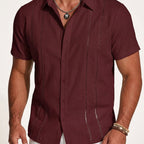 Kortärmad herrskjorta med vertikala dekorpaneler-Shirts for men-Fjallbarn