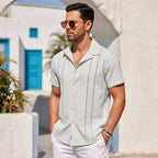 Kortärmad herrskjorta med vertikala dekorpaneler-Shirts for men-Fjallbarn