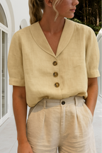 Kortärmad linneskjorta för dam med kavajkrage-Blouses for women-Fjallbarn
