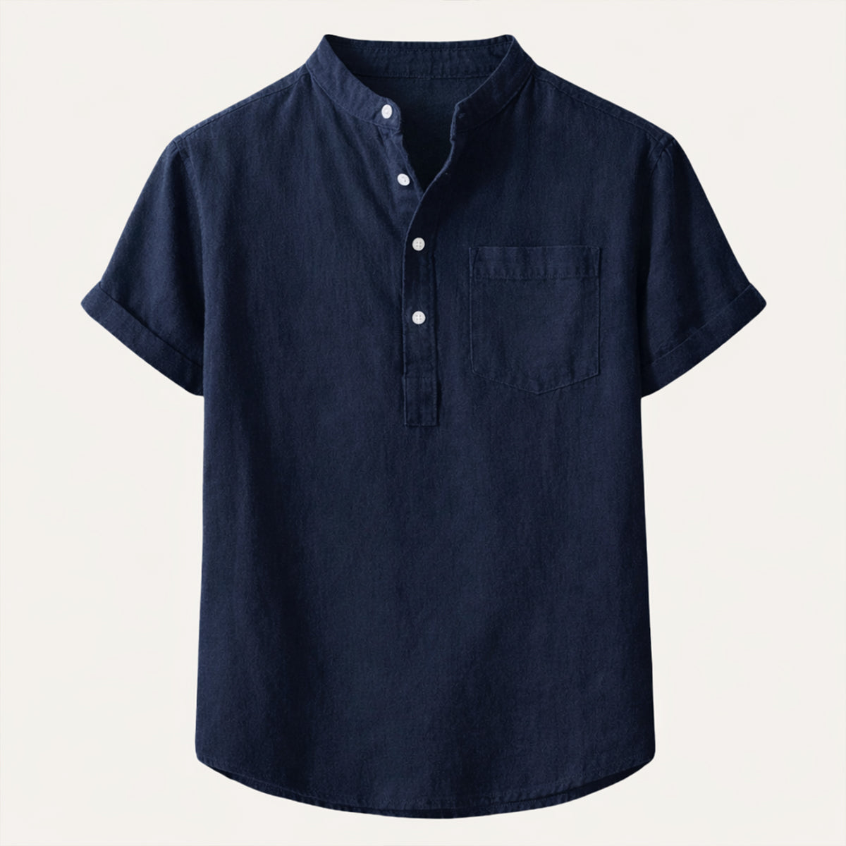 Kortärmad linneskjorta med kinakrage för herr-Shirts for men-Fjallbarn