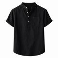 Kortärmad linneskjorta med kinakrage för herr-Shirts for men-Fjallbarn