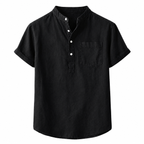 Kortärmad linneskjorta med kinakrage för herr-Shirts for men-Fjallbarn