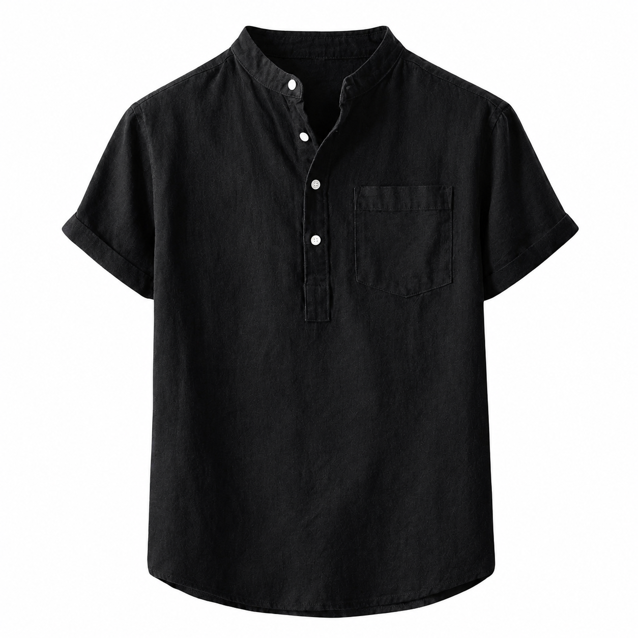 Kortärmad linneskjorta med kinakrage för herr-Shirts for men-Fjallbarn