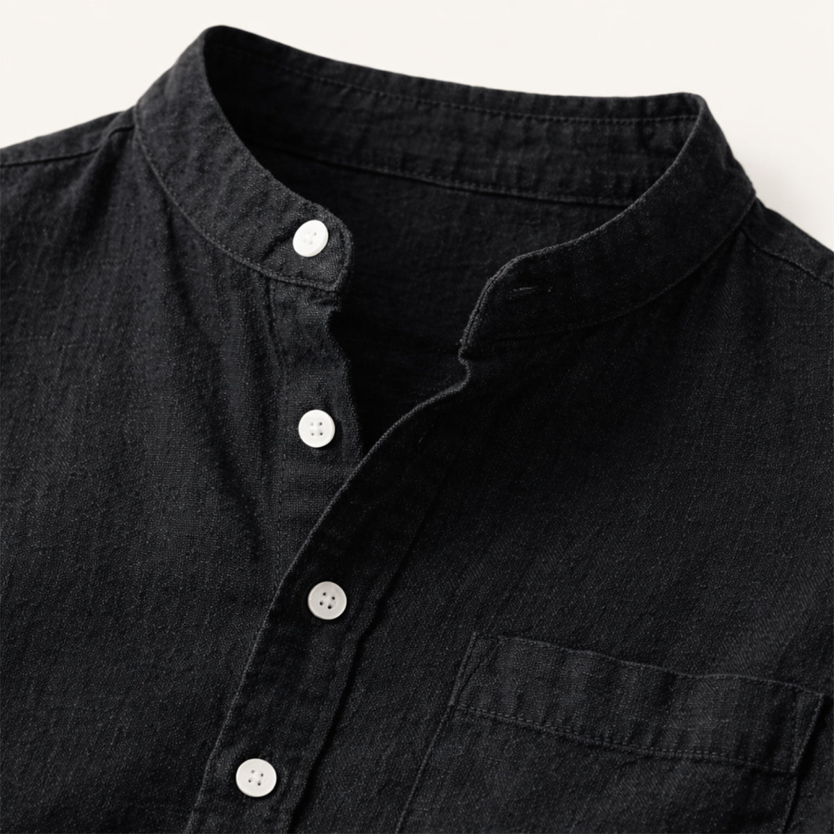 Kortärmad linneskjorta med kinakrage för herr-Shirts for men-Fjallbarn