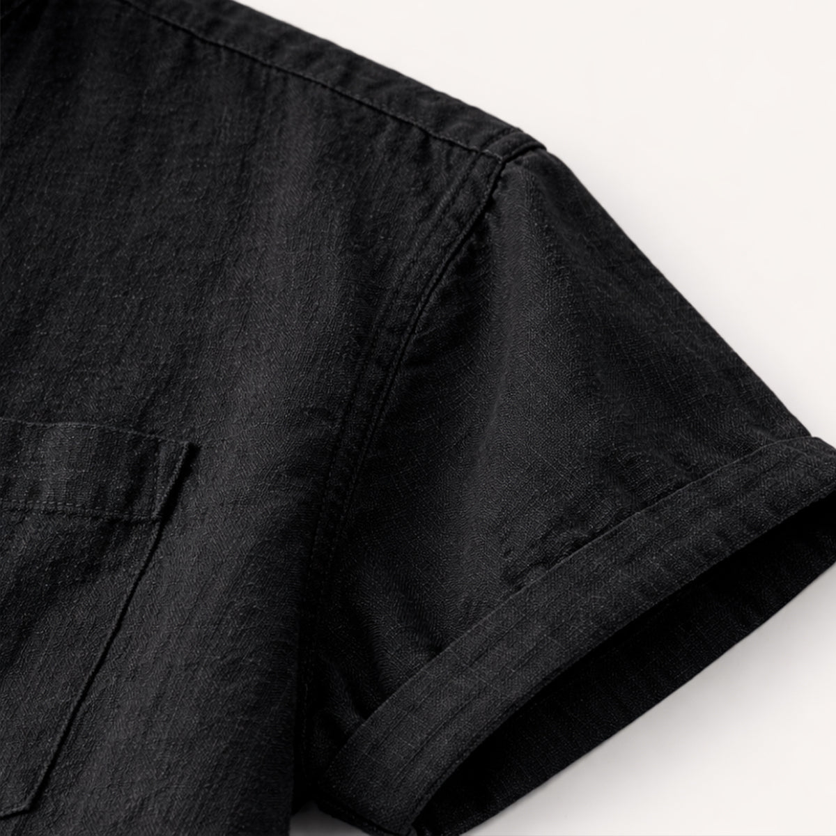 Kortärmad linneskjorta med kinakrage för herr-Shirts for men-Fjallbarn