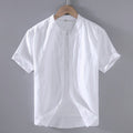 Kortärmad linneskjorta med kinakrage för herr-Shirts for men-Fjallbarn