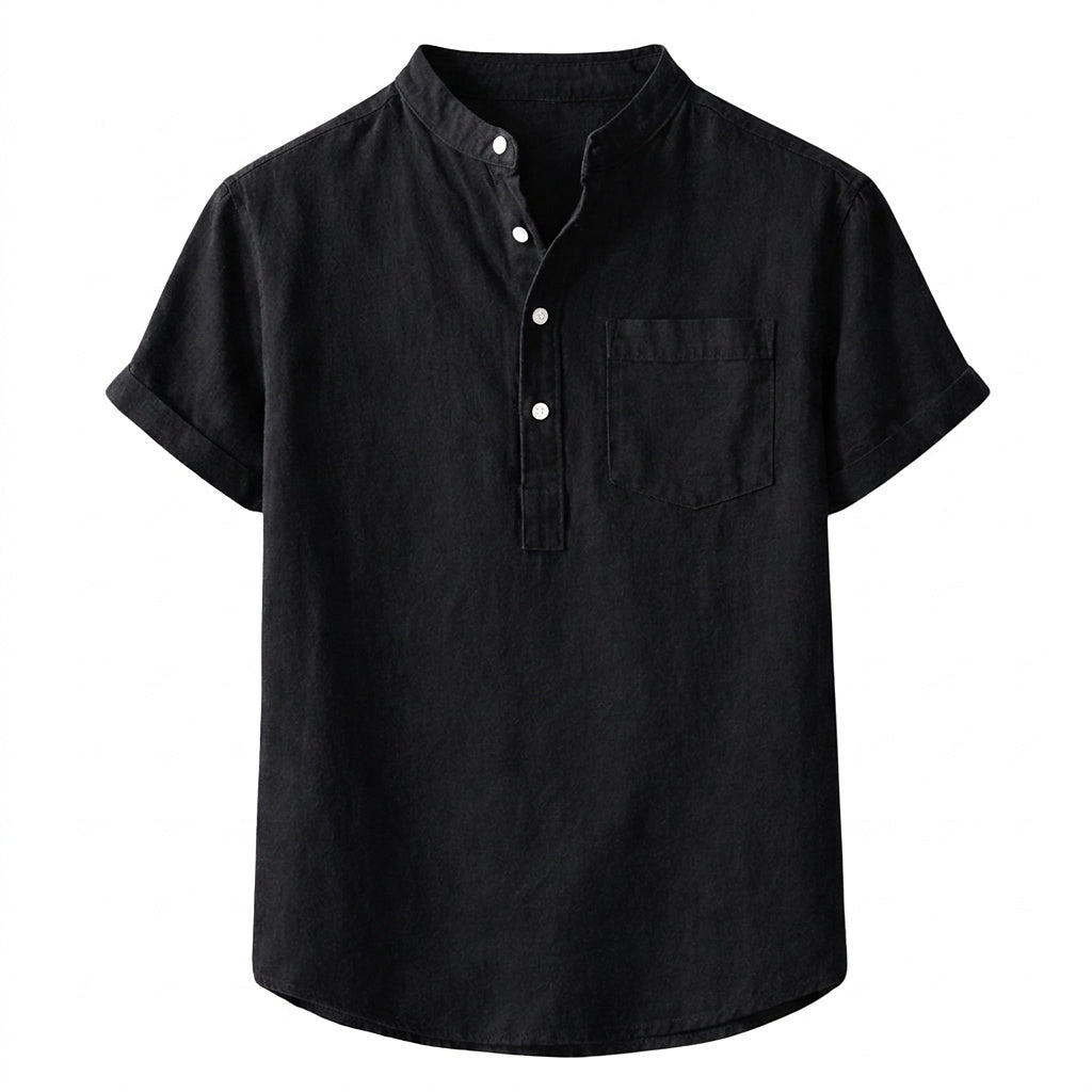 Kortärmad linneskjorta med kinakrage för herr-Shirts for men-Fjallbarn