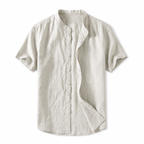 Kortärmad linneskjorta med kinakrage för herr-Shirts for men-Fjallbarn