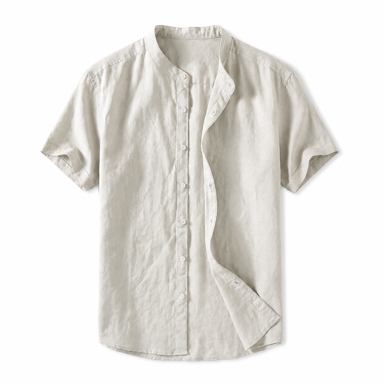 Kortärmad linneskjorta med kinakrage för herr-Shirts for men-Fjallbarn