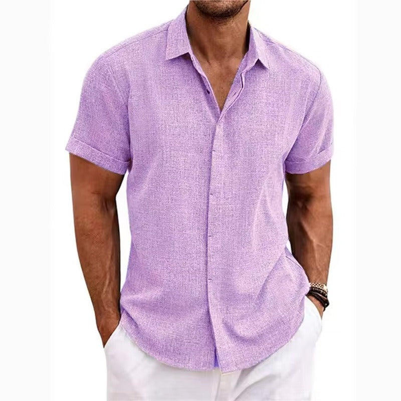 Kortärmad linneskjorta med struktur för herr-Shirts for men-Fjallbarn