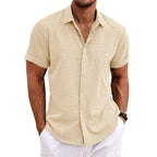 Kortärmad linneskjorta med struktur för herr-Shirts for men-Fjallbarn
