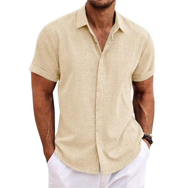 Kortärmad linneskjorta med struktur för herr-Shirts for men-Fjallbarn