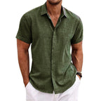 Kortärmad linneskjorta med struktur för herr-Shirts for men-Fjallbarn