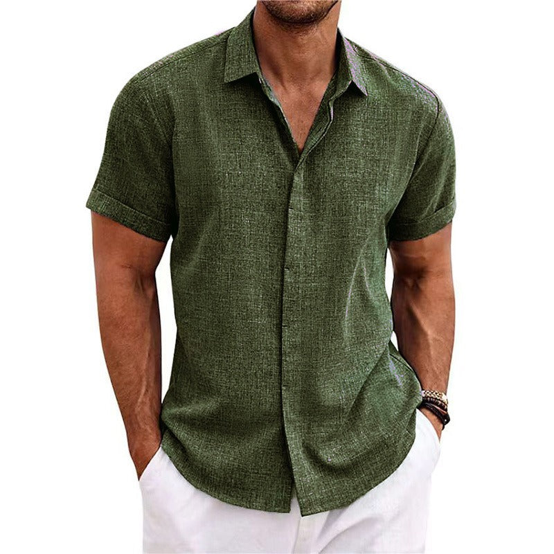 Kortärmad linneskjorta med struktur för herr-Shirts for men-Fjallbarn
