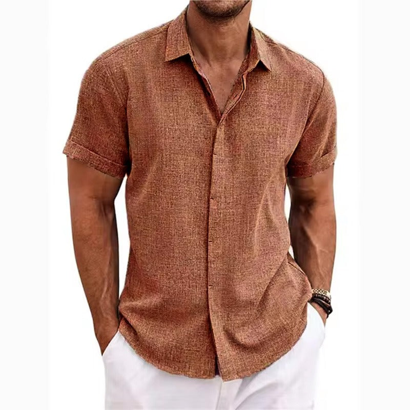 Kortärmad linneskjorta med struktur för herr-Shirts for men-Fjallbarn