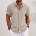 Kortärmad linneskjorta med struktur för herr-Shirts for men-Fjallbarn